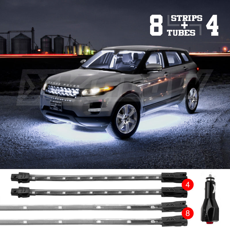 Load image into Gallery viewer, XK Glow Strip Single Color Underglow LED Accent Light Car/Truck Kit White - 8x24In Tube + 4x8In
