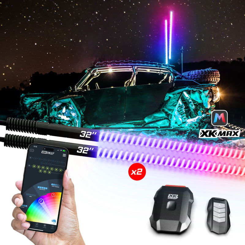 Load image into Gallery viewer, XK Glow 2x 48  XKmax RGBW Advanced App Control LED Whip Light Kit for 4x4 Offroad UTV ATV
