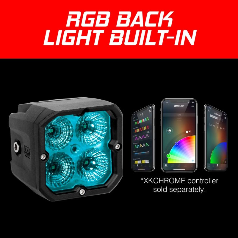 Load image into Gallery viewer, XK Glow XKchrome 20w LED Cube Light w/ RGB Accent Light - Driving Beam
