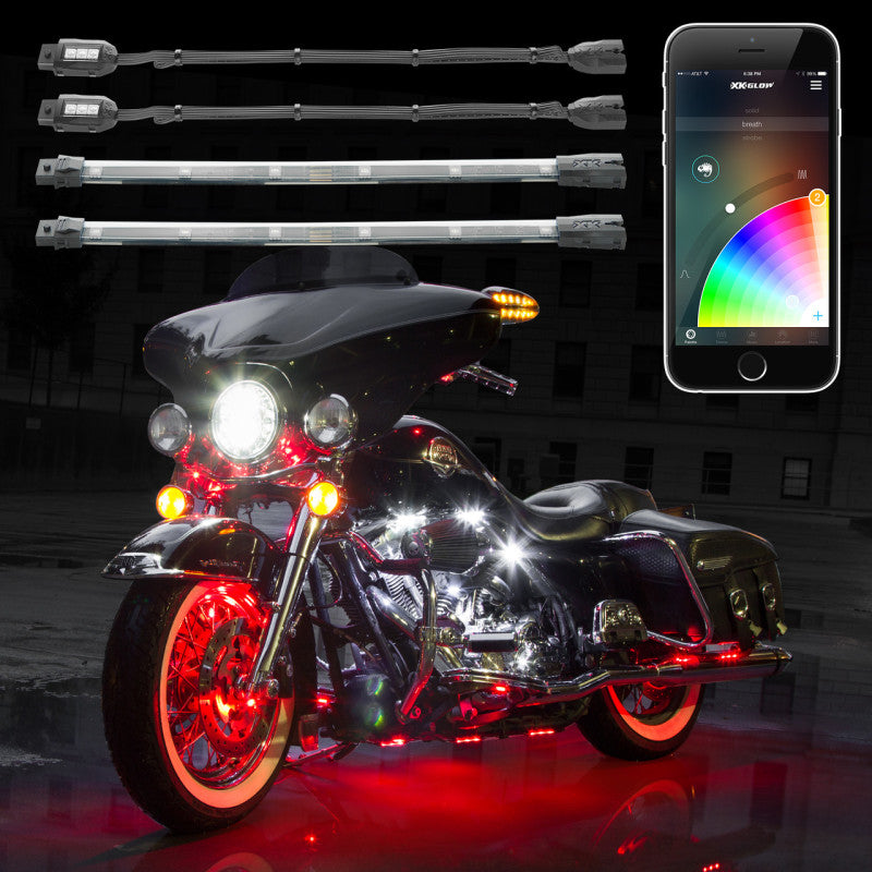 Load image into Gallery viewer, XK Glow Strip Million Color XKCHROME Smartphone App ATV/Motorcycle LED Light Kit 6xPod + 2x10In
