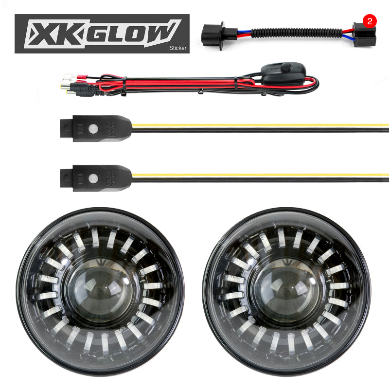 Load image into Gallery viewer, XK Glow 2pc 7in RGB LED Jeep Headlight XKchrome Bluetooth App Controlled Kit
