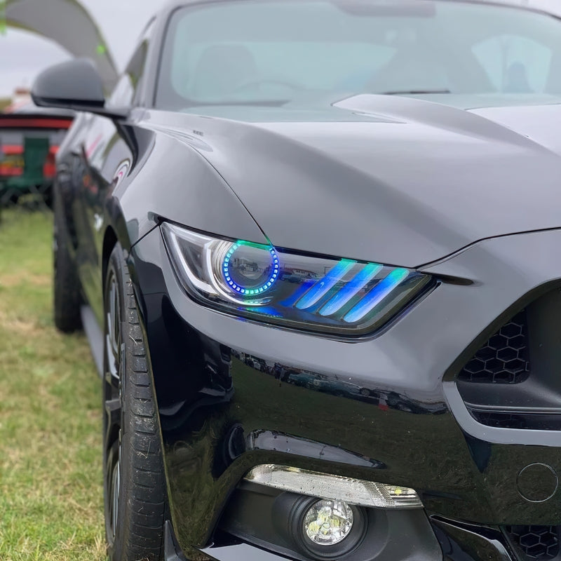 Load image into Gallery viewer, Oracle 15-17 Ford Mustang Dynamic RGB+A Pre-Assembled Headlights - Black Edition - SEE WARRANTY
