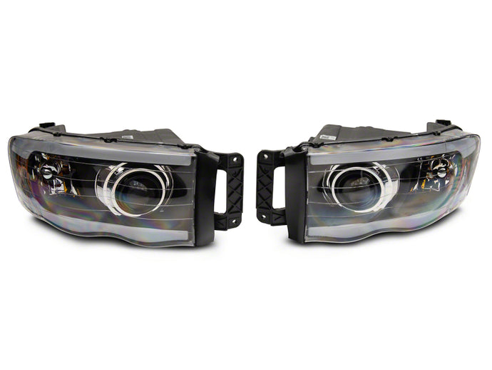 Raxiom 02-05 Dodge RAM 1500/2500/3500 Axial LED Projector Headlights- Blk Housing (Clear Lens)