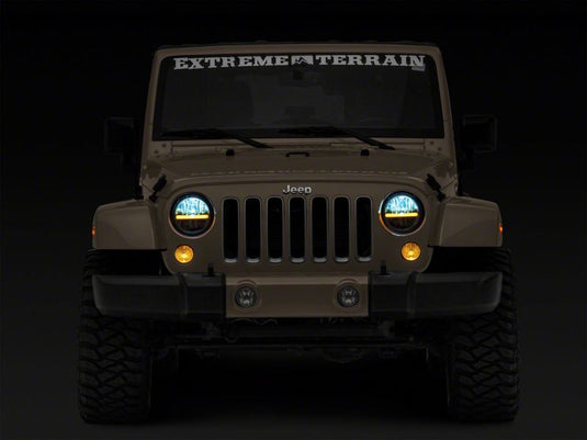 Raxiom 97-18 Jeep Wrangler TJ & JK Axial 7-In LED Headlights w/ DRL - Blk Housing (Clear Lens)