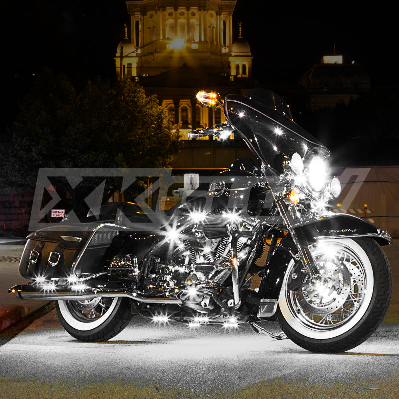Load image into Gallery viewer, XK Glow Strips Single Color XKGLOW LED Accent Light Motorcycle Kit White - 8xPod + 2x8In
