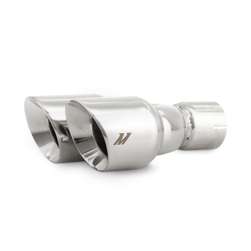 Load image into Gallery viewer, Mishimoto Dual Offset Tips 2.5in Inlet 3in Outlet Slash Cut - Polished
