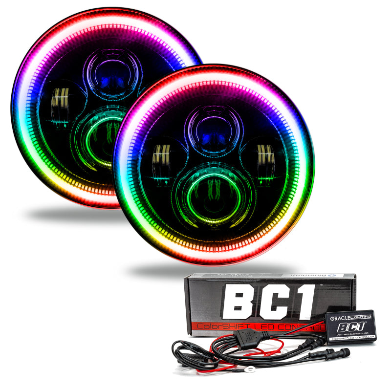 Load image into Gallery viewer, Oracle 7in High Powered LED Headlights - Black Bezel - ColorSHIFT - BC1 SEE WARRANTY
