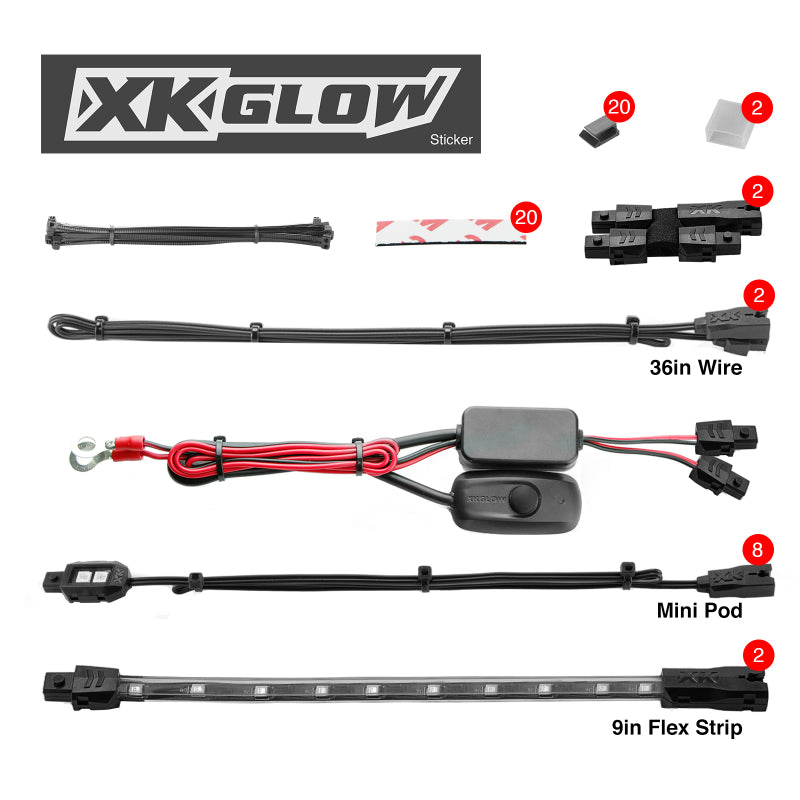 Load image into Gallery viewer, XK Glow Strips Single Color XKGLOW LED Accent Light Motorcycle Kit Light Blue - 8xPod + 2x8In
