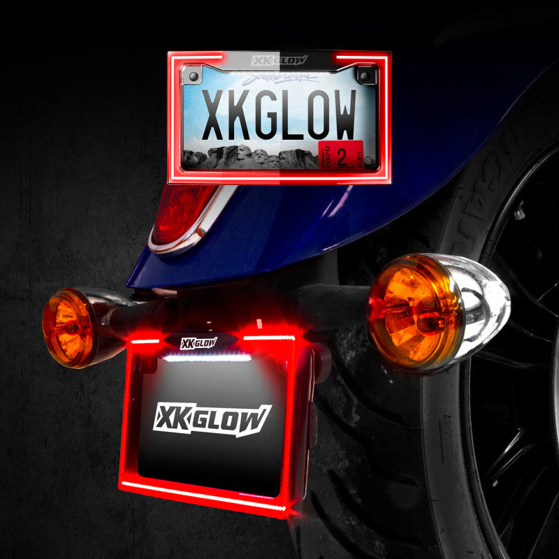 Load image into Gallery viewer, XK Glow Motorcycle License Plate Frame Light w/ Turn Signal - Chrome
