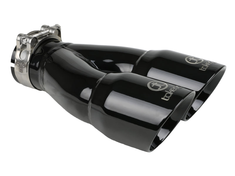 Load image into Gallery viewer, aFe Takeda 2.5in 304 Stainless Steel Clamp-on Exhaust Tip 2.5in Inlet 3in Dual Outlet - Black
