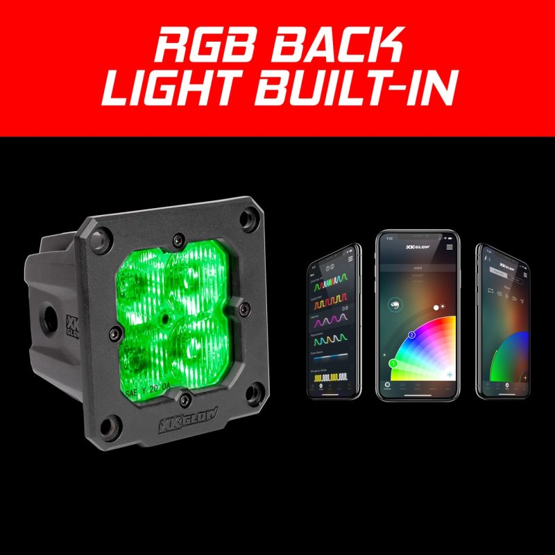 Load image into Gallery viewer, XK Glow Flush Mount XKchrome 20w LED Cube Light w/ RGB Accent Light Kit w/ Cntrlr- Driving Beam 2pc
