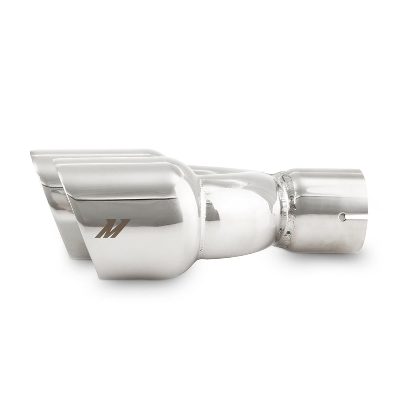 Load image into Gallery viewer, Mishimoto Dual Offset Tips 2.5in Inlet 3in Outlet Slash Cut - Polished
