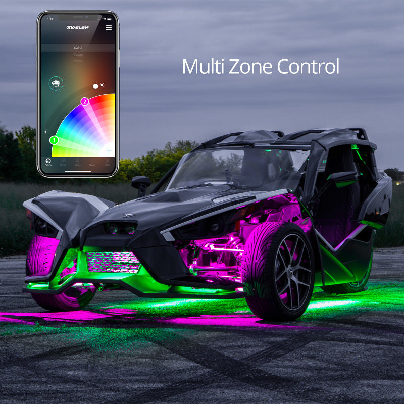 Load image into Gallery viewer, XK Glow LED Underglow Light Kit for Polaris Slingshot XKCHROME Smartphone App Controller (Advanced)
