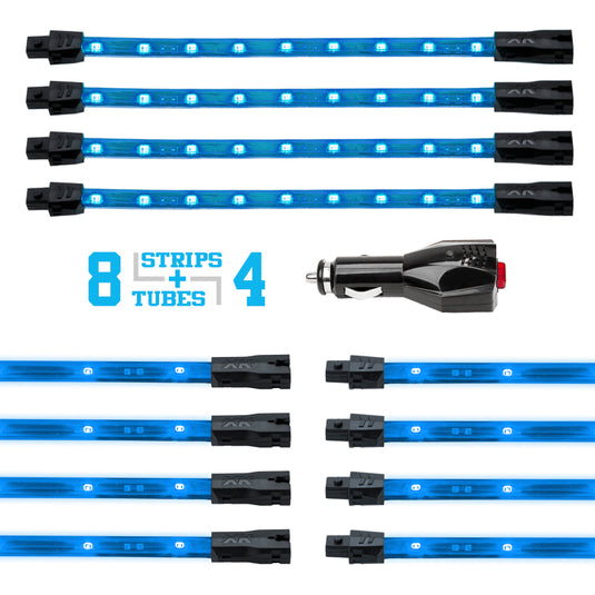 XK Glow Strip Single Color Underglow LED Accent Light Car/Truck Kit Light Blue - 8x24In + 4x 8In