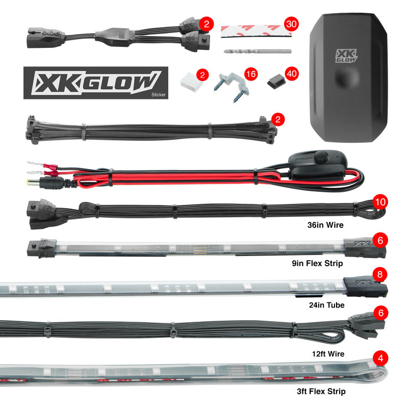 Load image into Gallery viewer, XK Glow Strip Million Color XKCHROME App Undercar Kit (8x24In Tube + 6x10In Strip + 4x36In)
