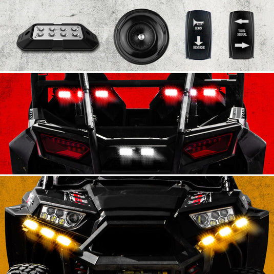 XK Glow ATV UTV Standard DOT Street Legal Conversion Signal/Horn Kit - 2 White 2 Red 2 Amber Pods