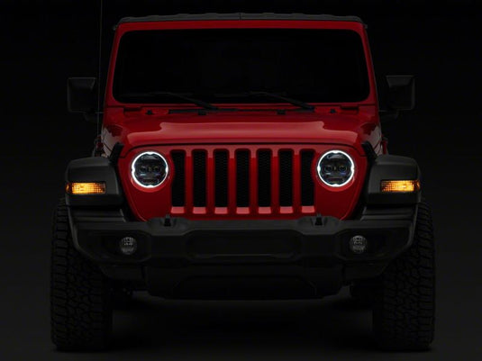 Raxiom 18-23 Jeep Wrangler JL Axial Series 9-In Angel Eye LED Headlights- Blk Housing (Clear Lens)