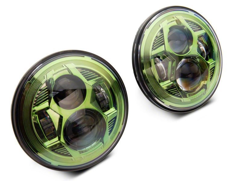 Load image into Gallery viewer, Raxiom 07-18 Jeep Wrangler JK 7-In LED Headlights Green Housing- Clear Lens
