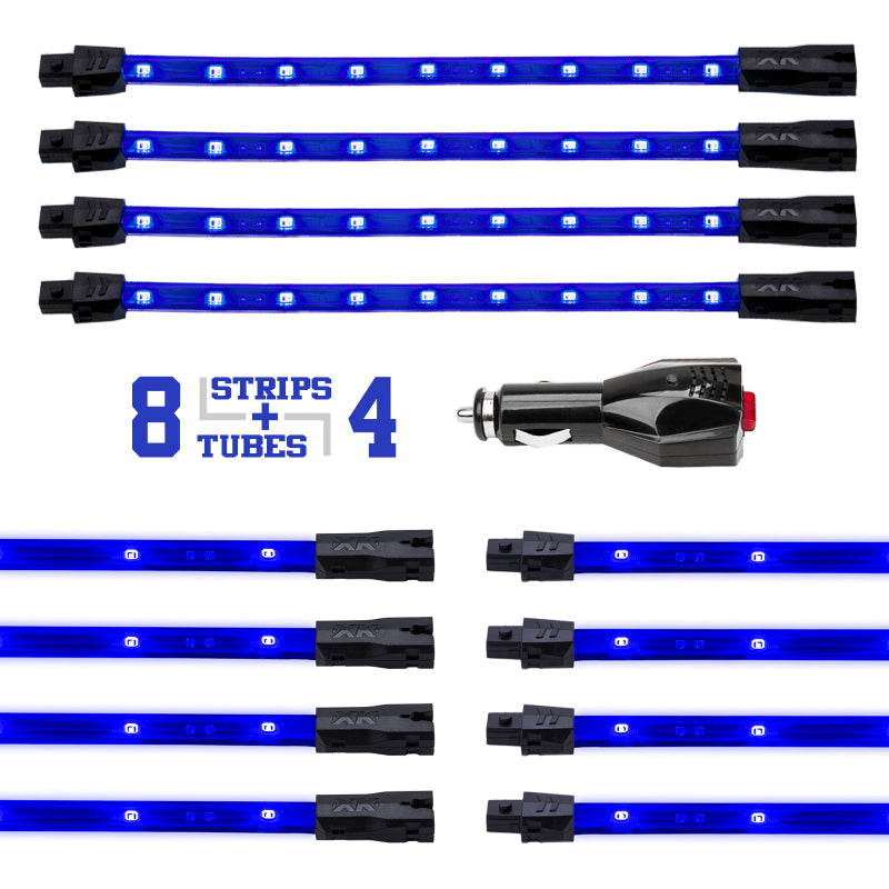 Load image into Gallery viewer, XK Glow Single Color XKGLOW UnderglowLED Accent Light Car/Truck Kit Blue - 8x24In Tube + 4x8In Strip
