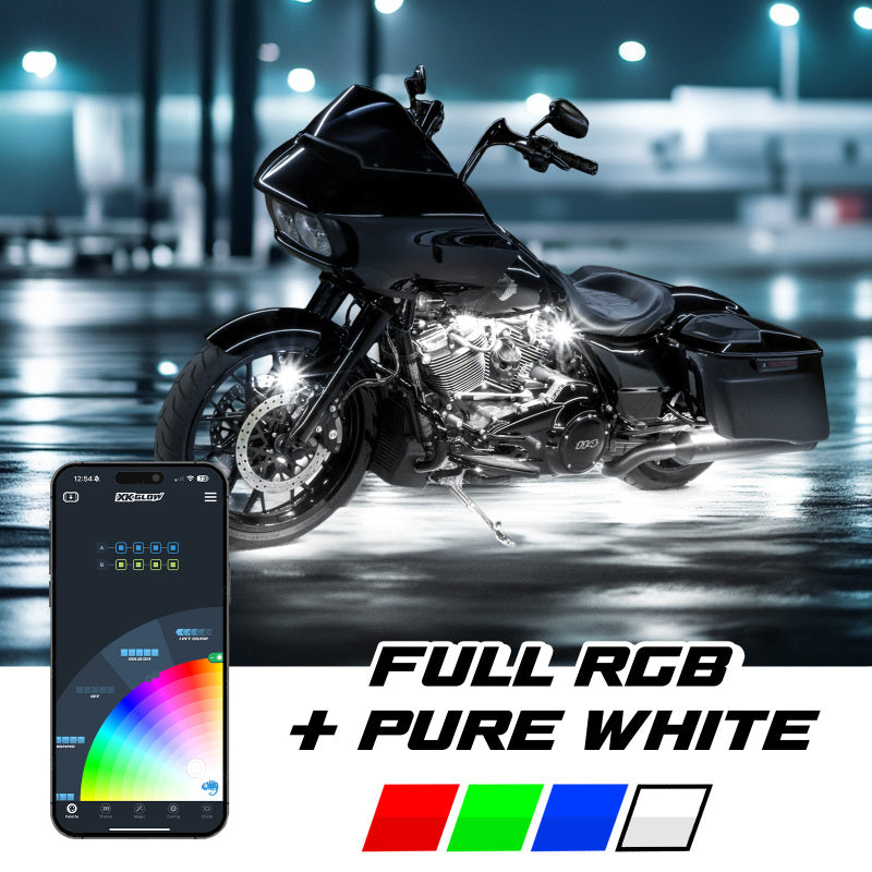 Load image into Gallery viewer, XK Glow XKmax RGBW 8pc Addressable Motorcycle Underglow Light Kit
