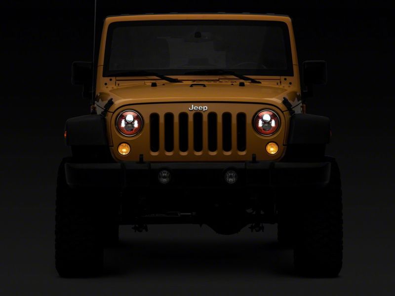 Load image into Gallery viewer, Raxiom 07-18 Jeep Wrangler JK 7-In LED Headlights- Red Housing- Clear Lens
