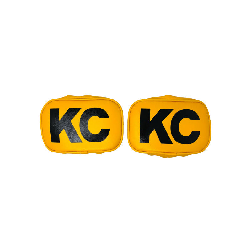 Load image into Gallery viewer, KC HiLiTES Retro 5in x 7in Rectangular Yellow Vinyl Light Cover w/ Black KC Logo (Pair)
