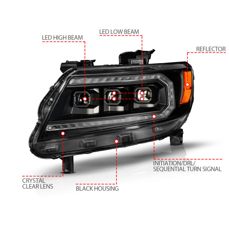 Load image into Gallery viewer, ANZO 15-22 Chevy Colorado Blk Housing Full LED DRL Projector Headlight w/ Sequential Light Bar
