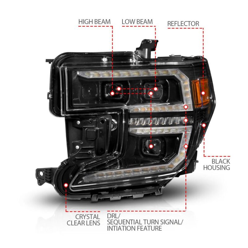 Load image into Gallery viewer, ANZO 19-21 GMC Sierra 1500 LED Projector Headlight w/Switchback+Sequential - Black
