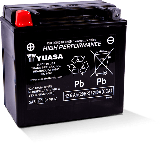 Yuasa YTX14H Maintenance Free AGM 12-Volt Battery