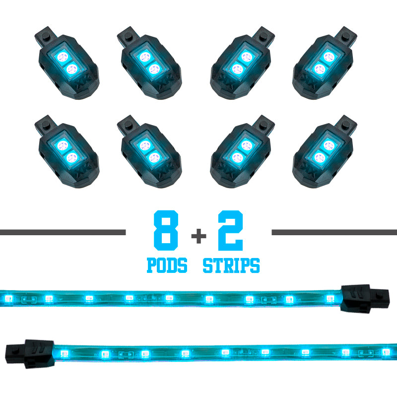Load image into Gallery viewer, XK Glow Strips Single Color XKGLOW LED Accent Light Motorcycle Kit Light Blue - 8xPod + 2x8In
