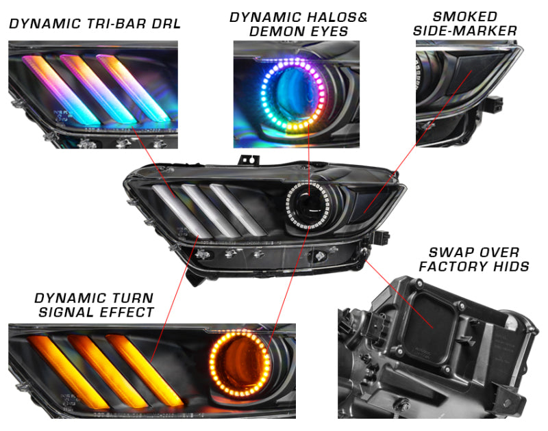 Load image into Gallery viewer, Oracle 15-17 Ford Mustang Dynamic RGB+A Pre-Assembled Headlights - Black Edition - SEE WARRANTY
