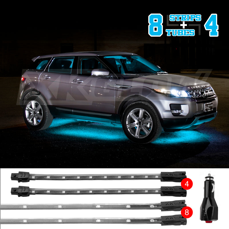 Load image into Gallery viewer, XK Glow Strip Single Color Underglow LED Accent Light Car/Truck Kit Light Blue - 8x24In + 4x 8In
