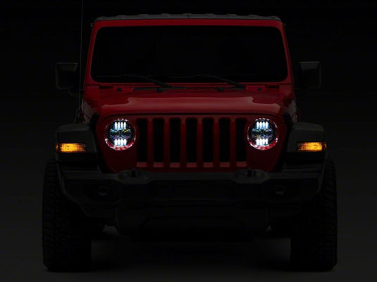 Raxiom 18-23 Jeep Wrangler JL Axial Series 9-In Angel Eye LED Headlights- Blk Housing (Clear Lens)