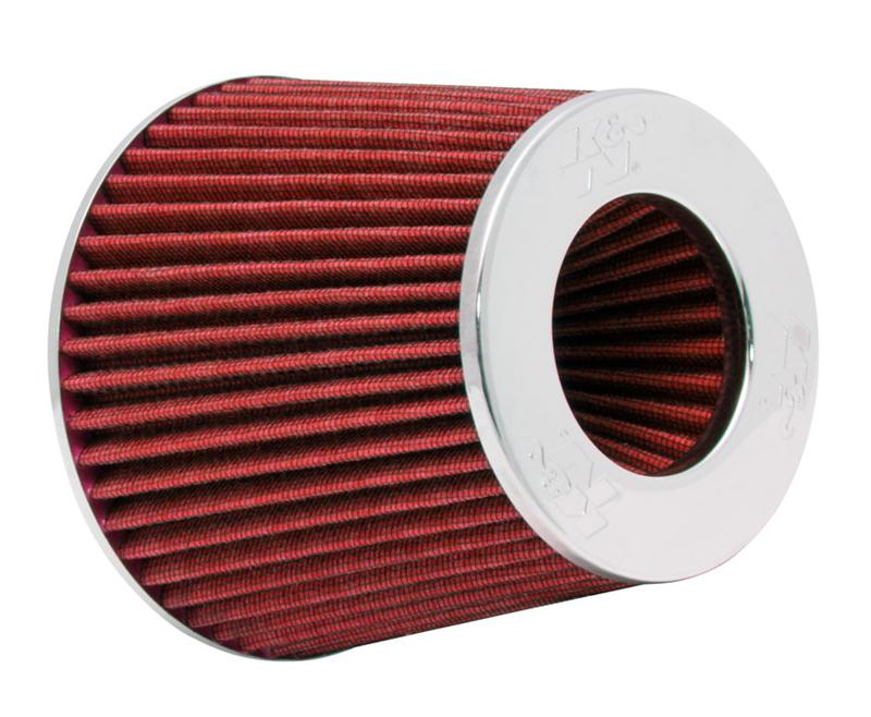 Load image into Gallery viewer, K&amp;N Universal Air Filter Chrome Round Tapered Red - 4in ID x 1.125in L x 5.5in H (Multi Lingual)
