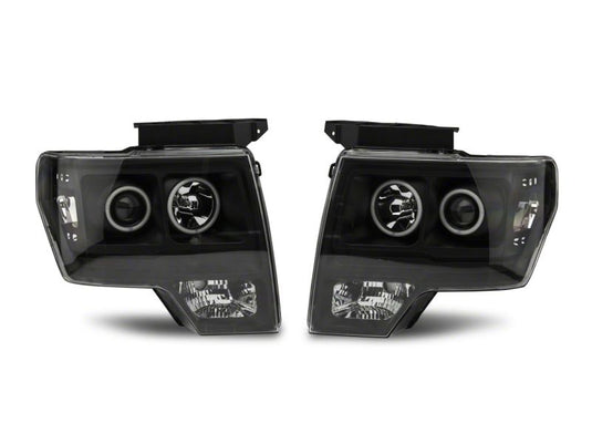 Raxiom 09-14 Ford F-150 Super White LED Halo Projector Headlights- Blk Housing (Clear Lens)