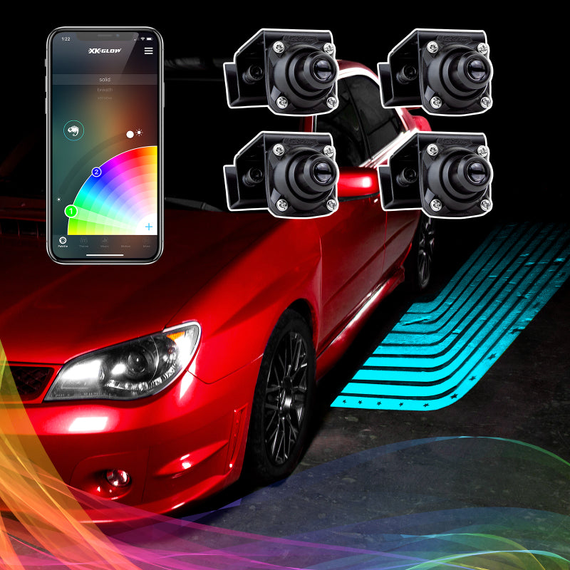 Load image into Gallery viewer, XK Glow Curb FX Bluetooth XKchrome App Waterproof LED Projector Welcome Light Angel Wing Style 4pc
