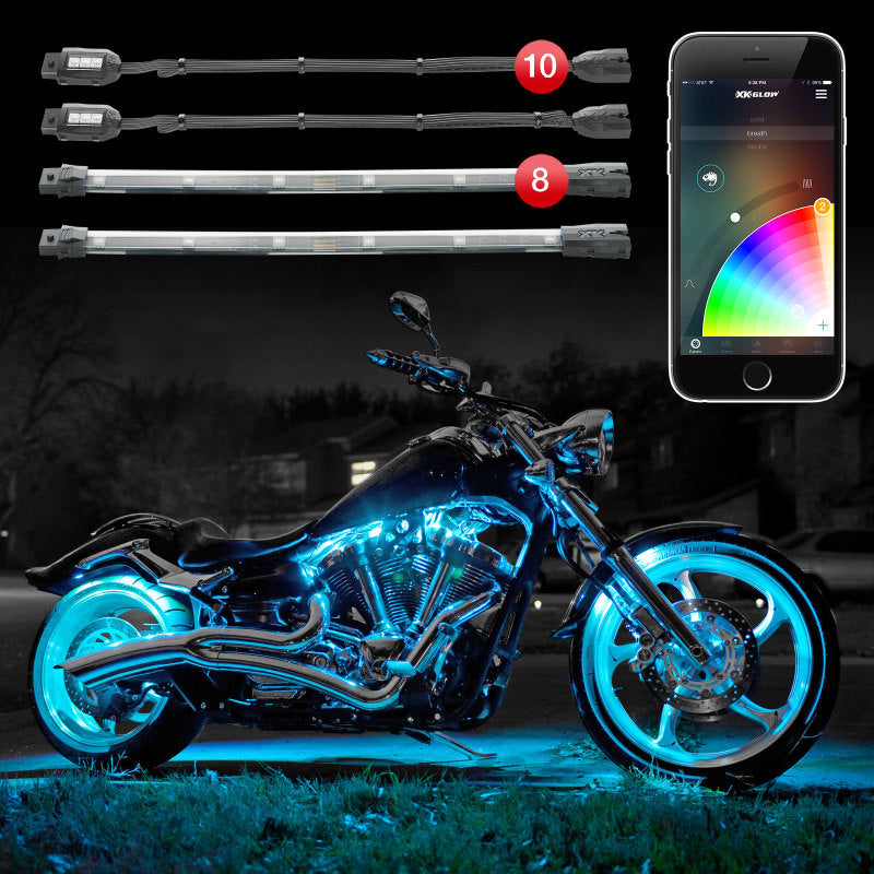 Load image into Gallery viewer, XK Glow Strip Million Color XKCHROME Smartphone App ATV/Motorcycle LED Light Kit 10XPod + 8X10In
