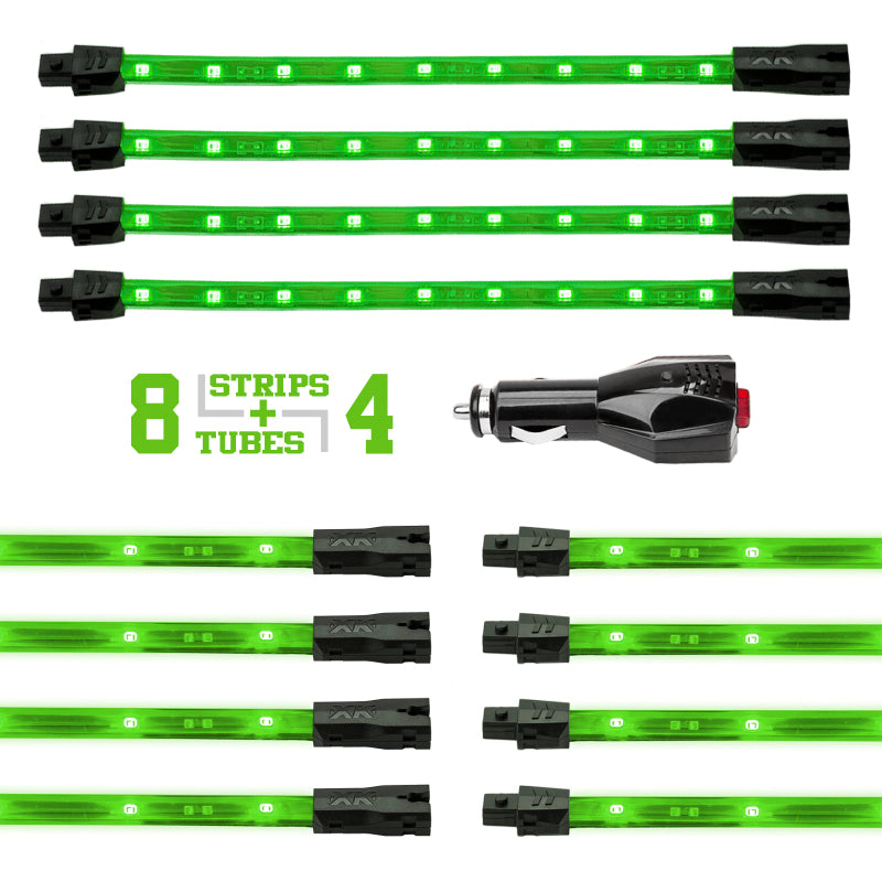 Load image into Gallery viewer, XK Glow Strip Single Color Underglow LED Accent Light Car/Truck Kit Green - 8x24In Tube + 4x8In
