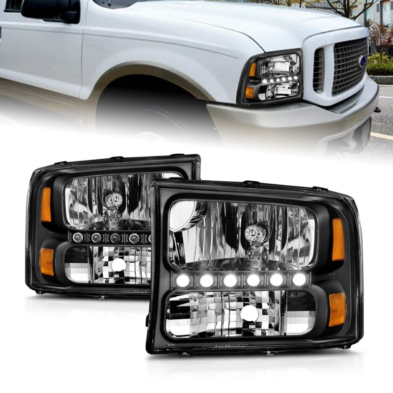 Load image into Gallery viewer, ANZO 2000-2004 Ford Excursion Crystal Headlights Black w/ LED 1pc
