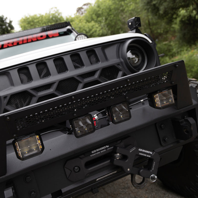 Load image into Gallery viewer, Go Rhino Xplor Blackout Combo Series Cube Sideline LED Flood Lights w/Amber 4x3 - Blk (Pair)
