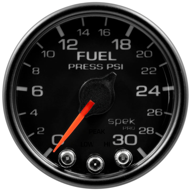 Load image into Gallery viewer, Autometer Spek-Pro Gauge Fuel Press 2 1/16in 30psi Stepper Motor W/Peak &amp; Warn Blk/Blk
