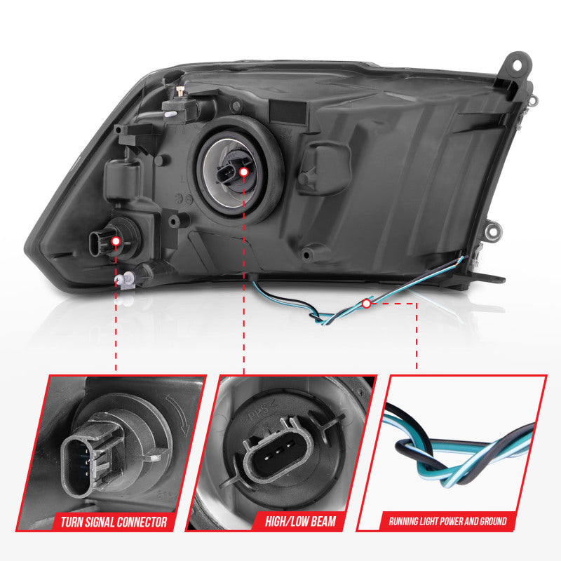 Load image into Gallery viewer, ANZO 2009-2018 Dodge Ram 1500 Crystal Headlights w/ Light Bar Black Housing
