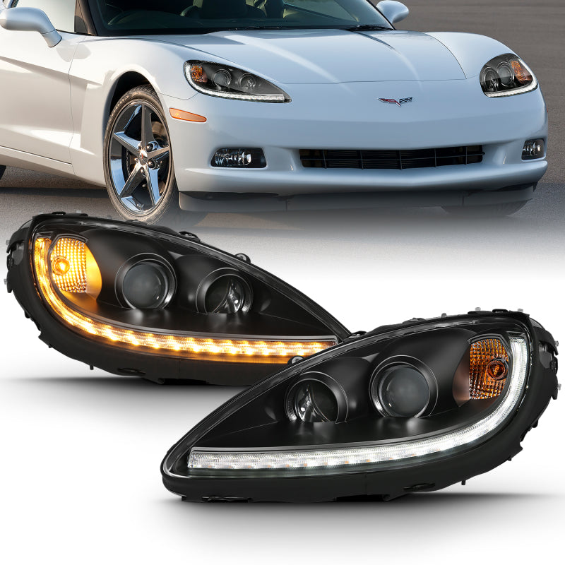 Load image into Gallery viewer, ANZO 2005-2013 Chevy Corvette Projector Plank Style Switchback H.L. Black Amber
