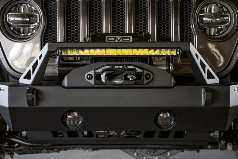 Load image into Gallery viewer, DV8 Offroad 07-23 Jeep Wrangler/Gladiator JT/JK/JL FS-25 Stubby Front Bumper w/Plated Bull Bar
