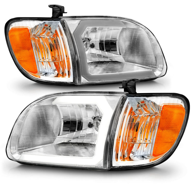 Load image into Gallery viewer, ANZO 00-04 Toyota Tundra (Reg/Acc Cab Only) Crystal Headlights w/Lgt Bar Chrome w/Corner Lights 2pc
