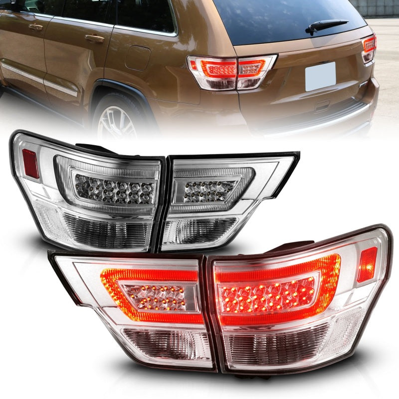 Load image into Gallery viewer, ANZO 11-13 Jeep Grand Cherokee LED Taillights w/ Lightbar Chrome Housing/Clear Lens 4pcs
