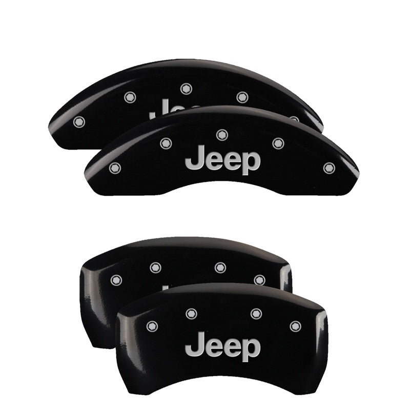 Load image into Gallery viewer, MGP 4 Caliper Covers Engraved Front &amp; Rear JEEP Black finish silver ch
