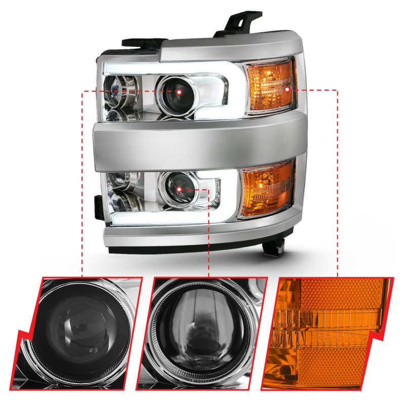 Load image into Gallery viewer, ANZO 2015-2016 Chevrolet Silverado Projector Headlights w/ Plank Style Design Chrome w/ Amber
