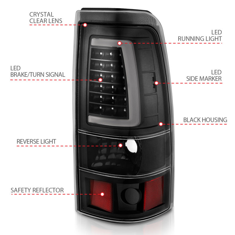 Load image into Gallery viewer, ANZO 1999-2002 Chevy Silverado 1500 LED Taillights Plank Style Black w/Clear Lens
