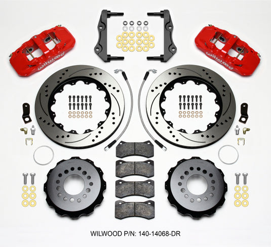 Wilwood AERO4 Rear Kit 14.25in Drilled Red 2014-Up Challenger w/Lines